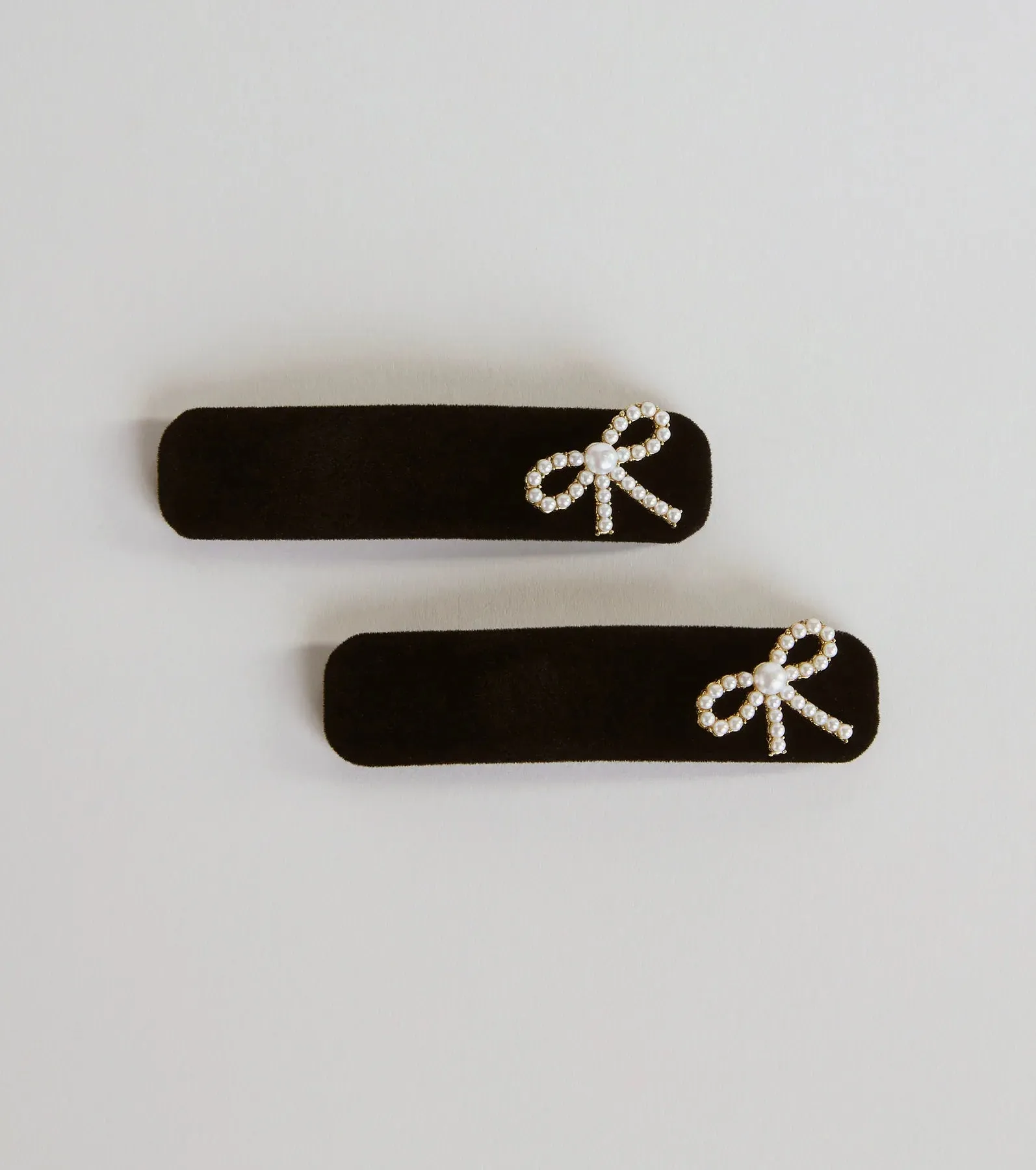 Luxe Charm Pearl Bow Velvet Hair Barrette Set sold by Windsor