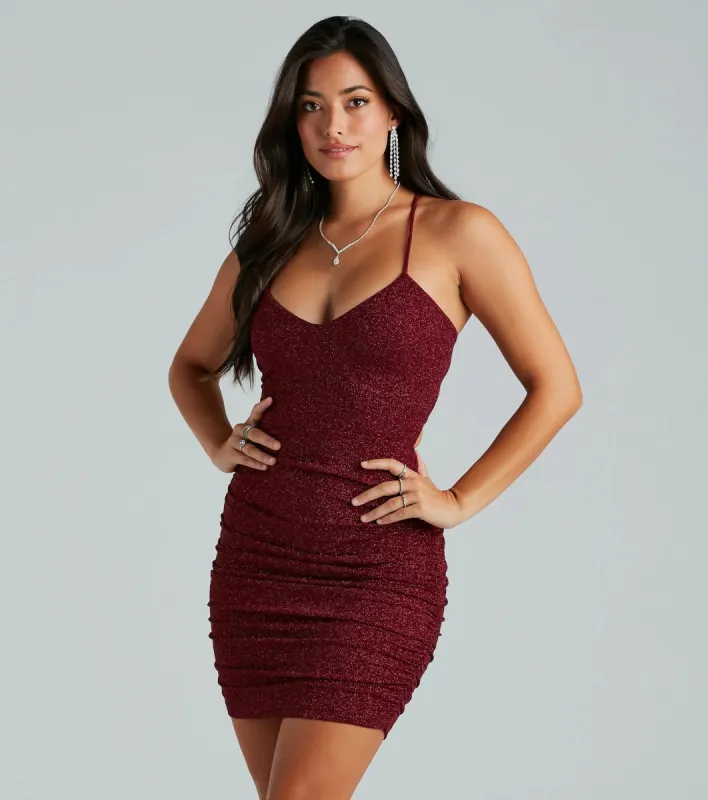 My Sparkle Glitter Lace-Up Mini Dress sold by Windsor