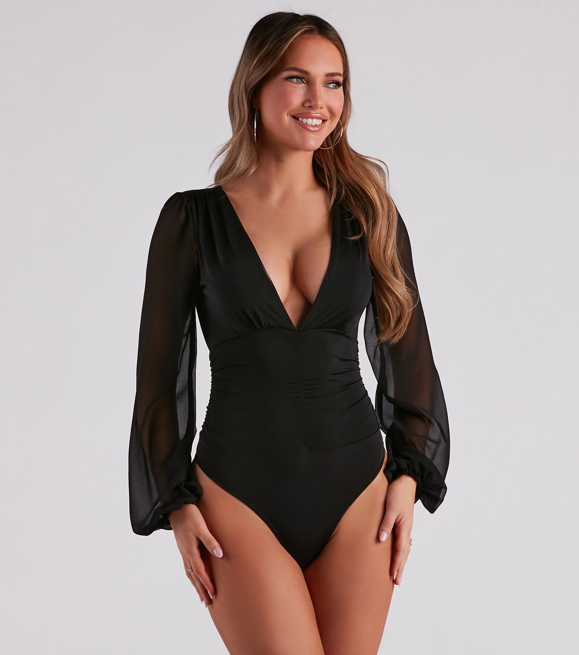Sheer And Sultry Plunging Bodysuit sold by Windsor product image thumbnail 4