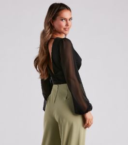 Sheer And Sultry Plunging Bodysuit sold by Windsor