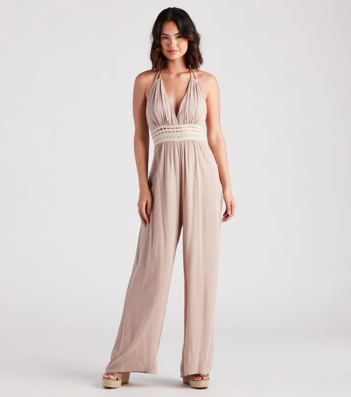 Wandering Bliss Halter Crochet Jumpsuit sold by Windsor