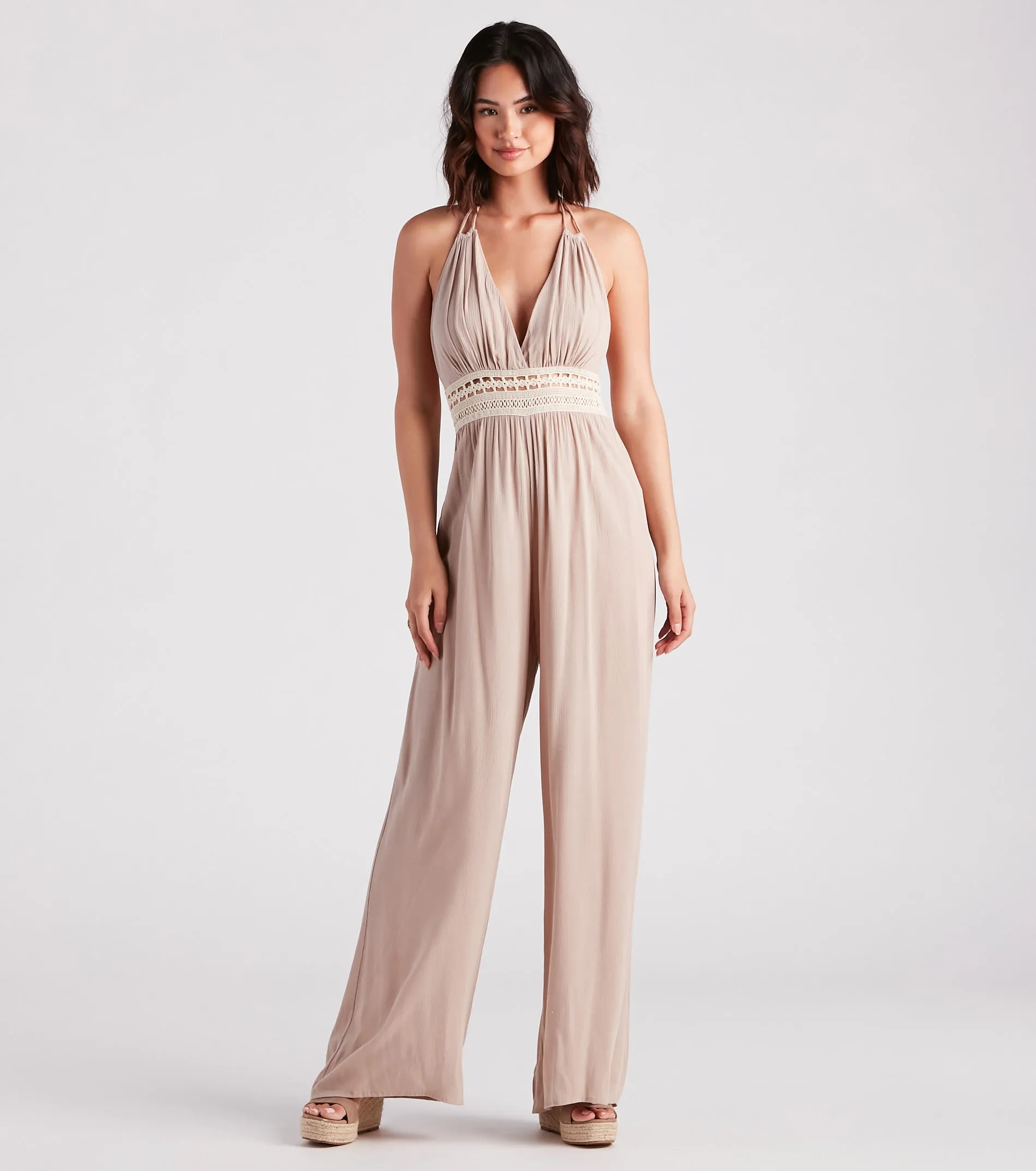 Wandering Bliss Halter Crochet Jumpsuit sold by Windsor