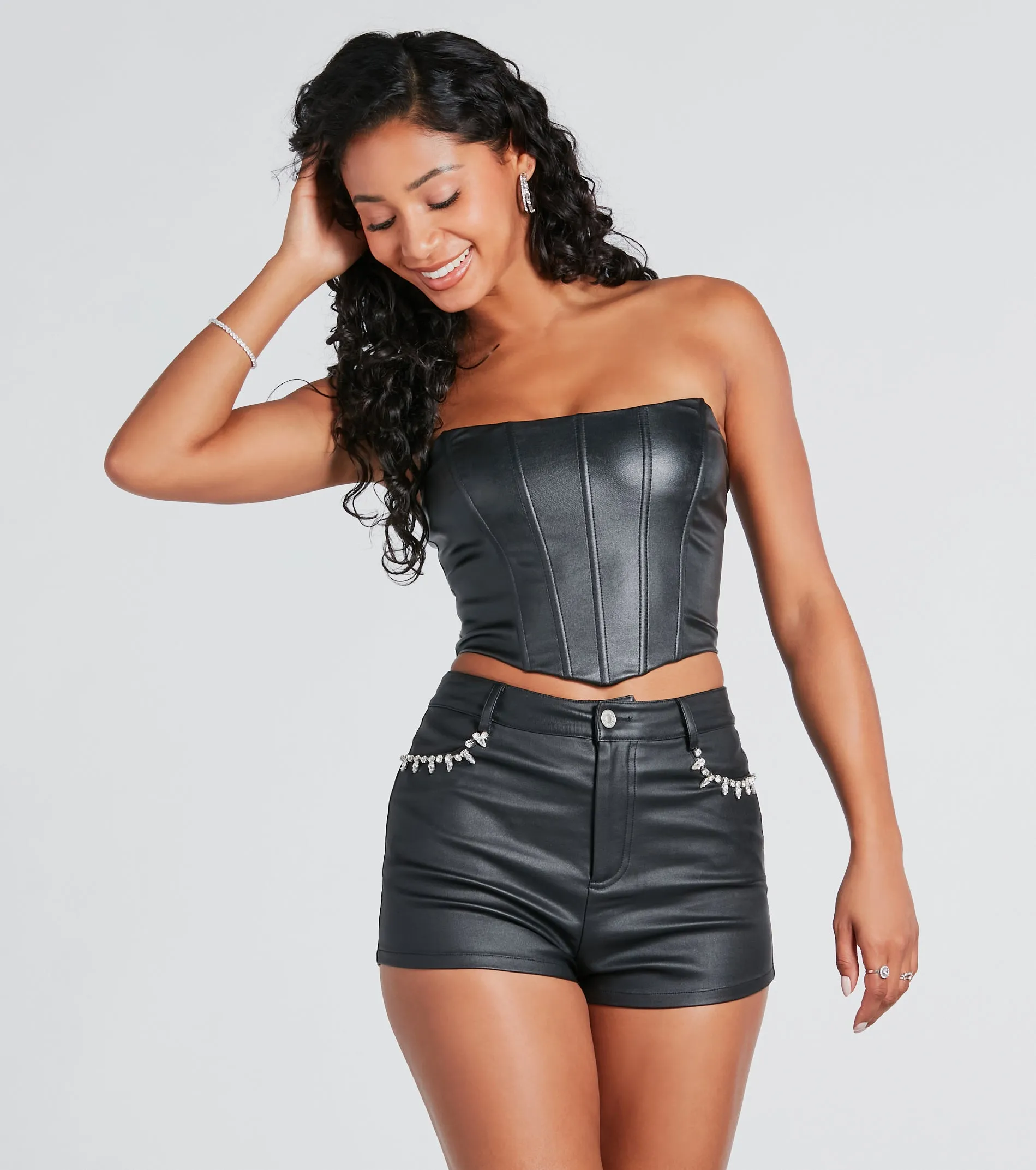 Popular Demand Faux Leather Corset Top sold by Windsor