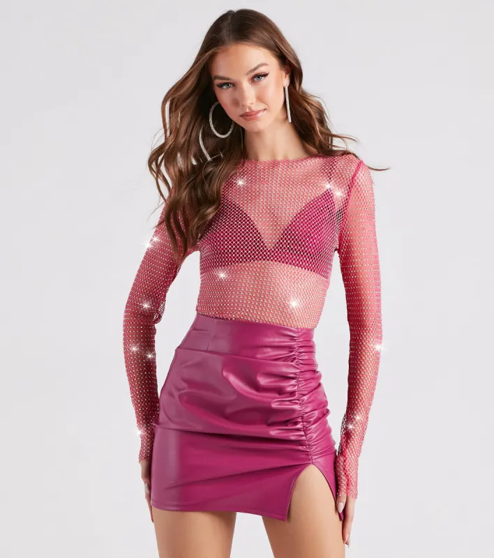 CLEARANCE - Glitzy Muse Rhinestone Fishnet Crop Top sold by Windsor