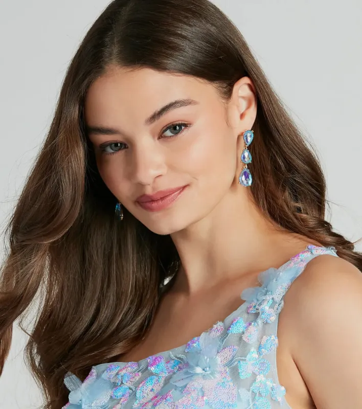 So Dreamy Iridescent Teardrop Rhinestone Earrings sold by Windsor