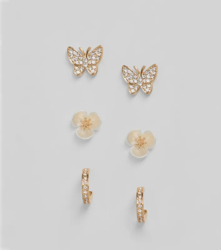 Social Butterfly Flower Hoop Earrings Set sold by Windsor