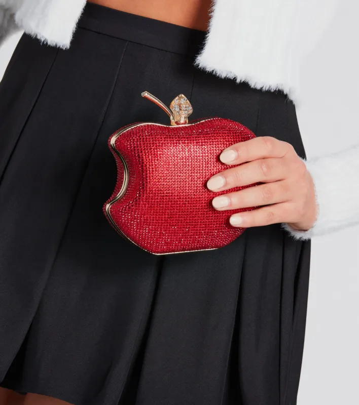 Tempting Glamour Rhinestone Bitten Apple Clutch sold by Windsor