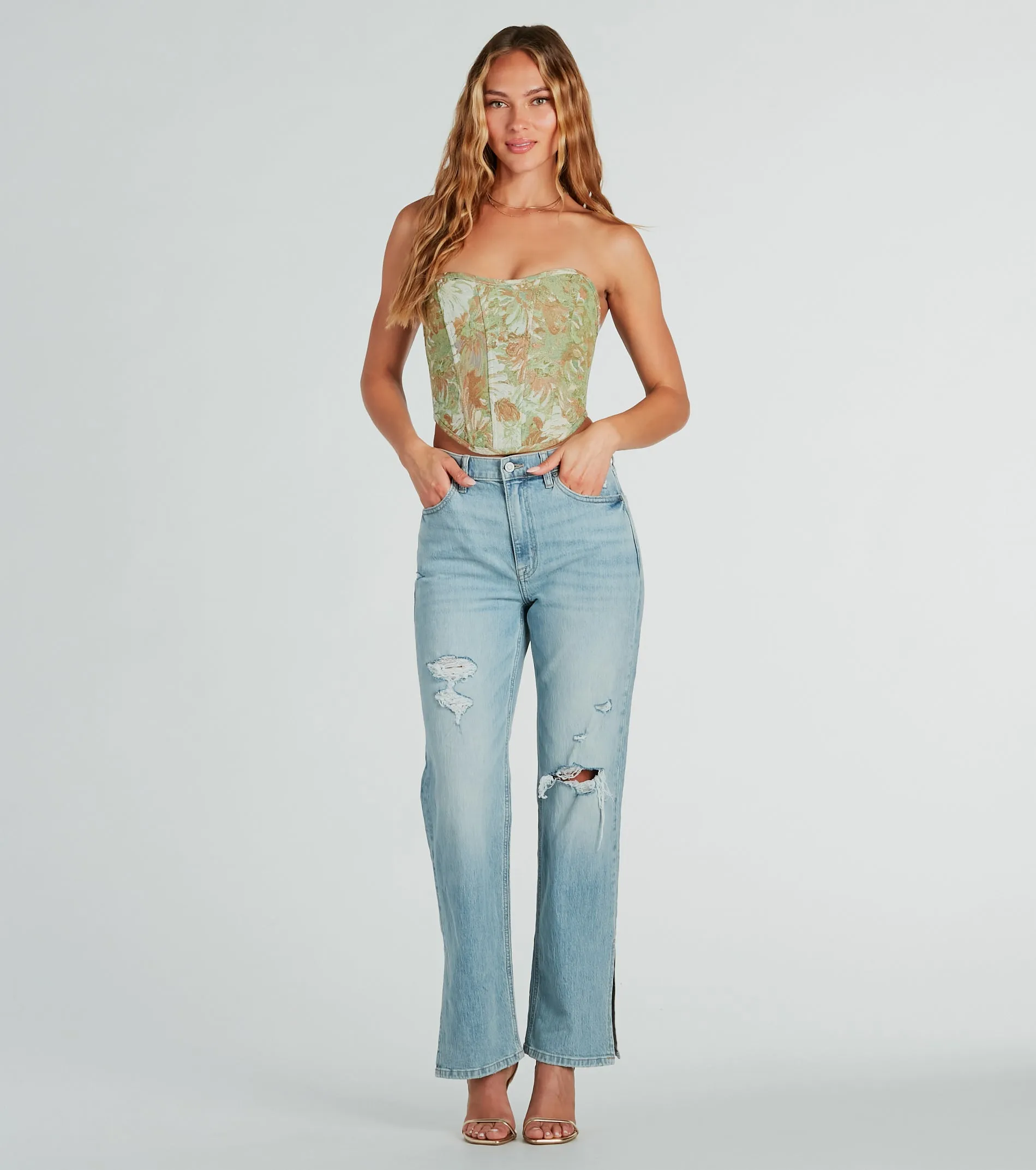 Table For Two Floral Lace-Up Corset Top sold by Windsor product image thumbnail 3