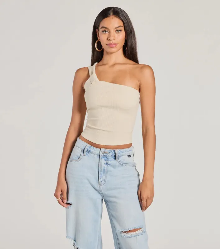 Cutely Charming One-Shoulder Crop Top sold by Windsor