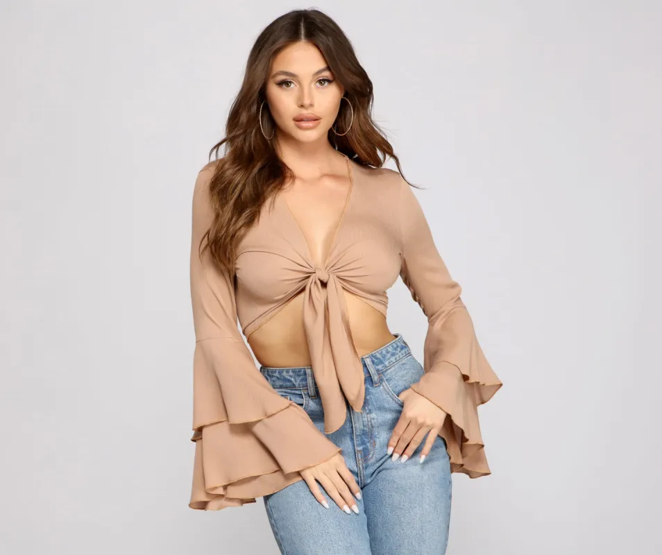 Boho-Chic Ruffled Sleeve Tie-Front Top sold by Windsor