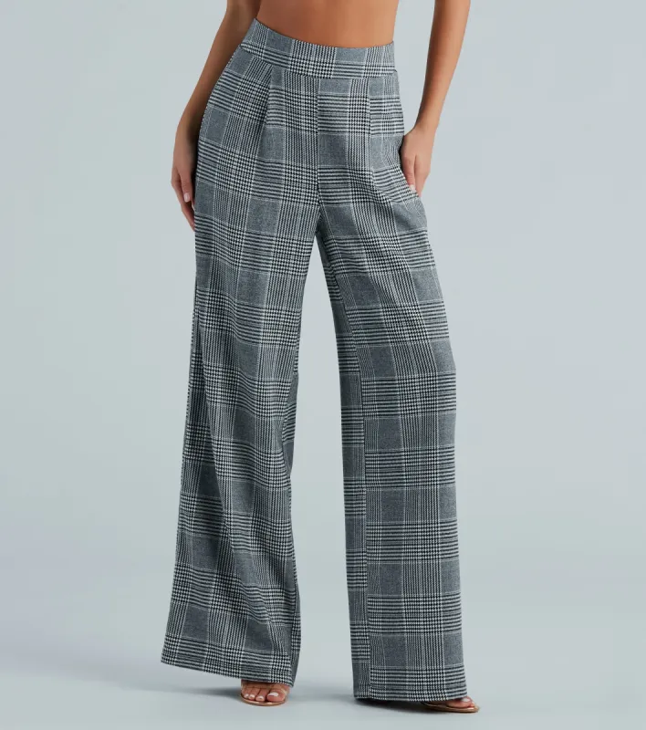 Power Hour Plaid Wide-Leg Trouser Pants sold by Windsor