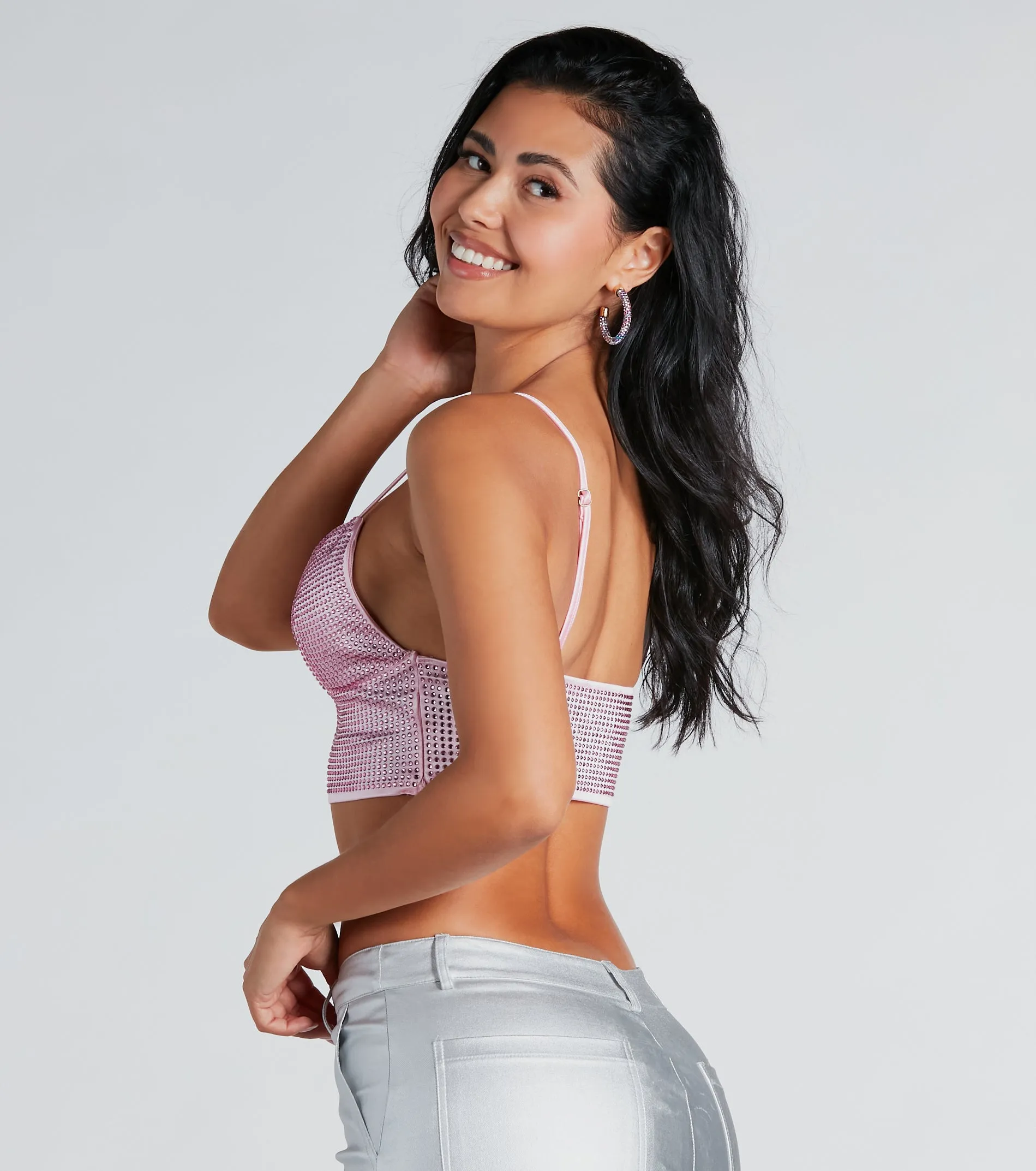 Going For Glam Rhinestone Satin Crop Top sold by Windsor product image thumbnail 2