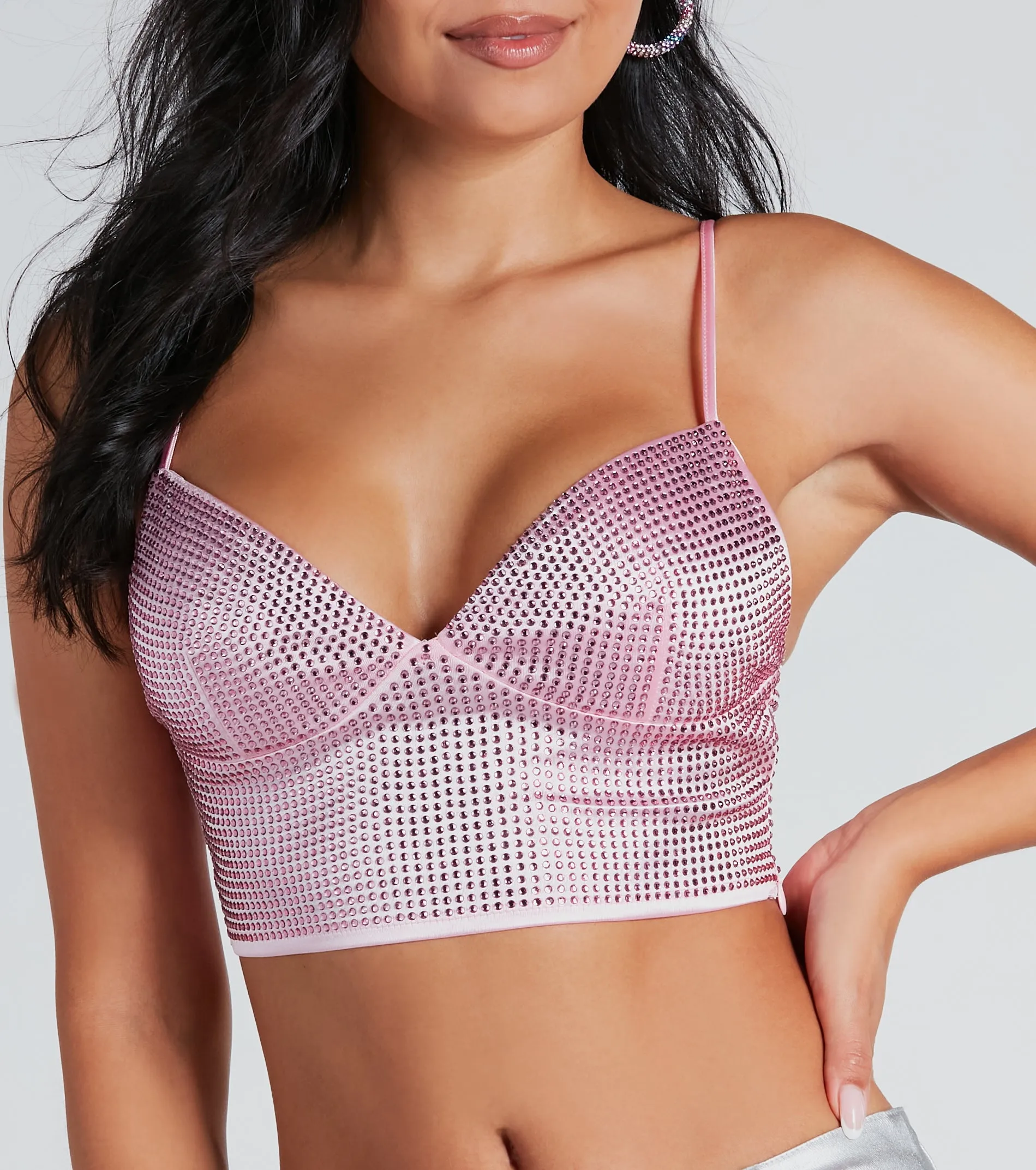 Going For Glam Rhinestone Satin Crop Top sold by Windsor product image thumbnail 4