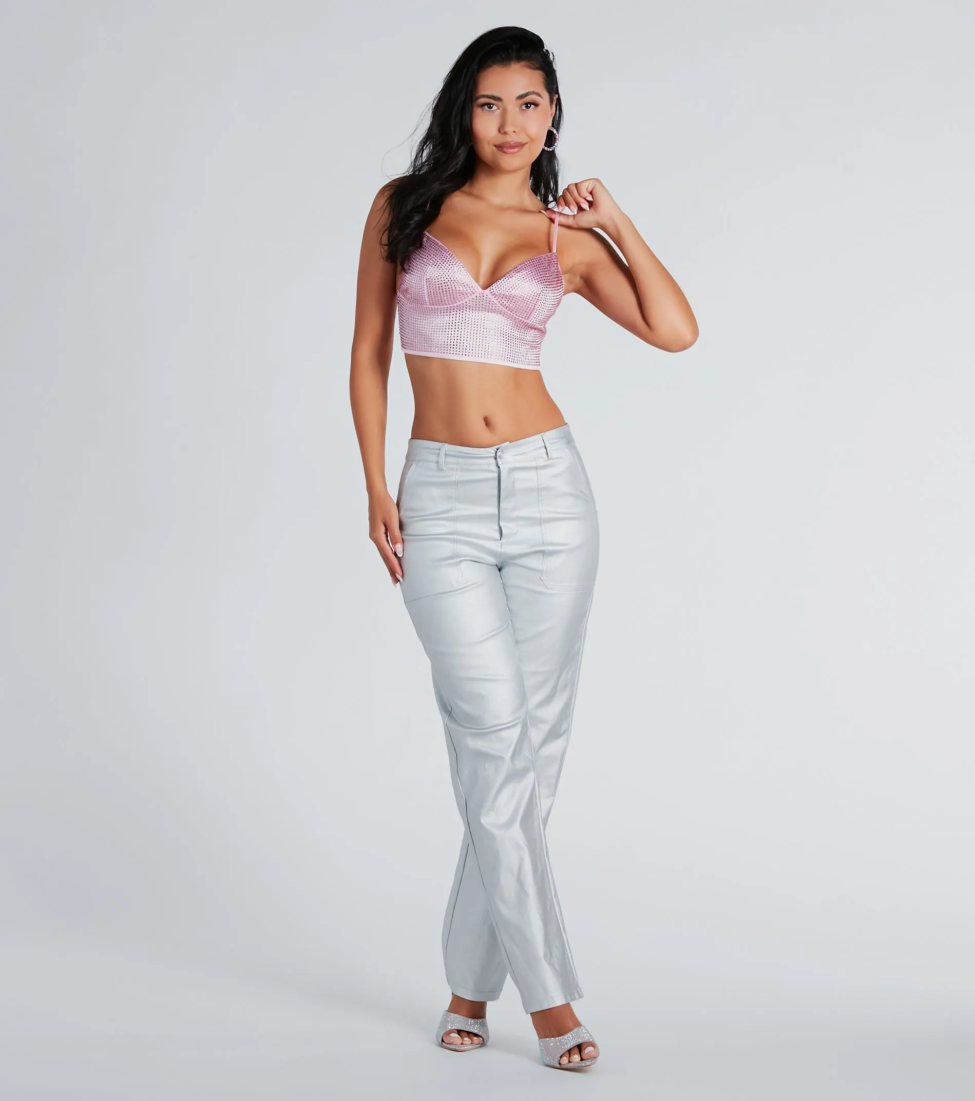 Going For Glam Rhinestone Satin Crop Top sold by Windsor product image thumbnail 3