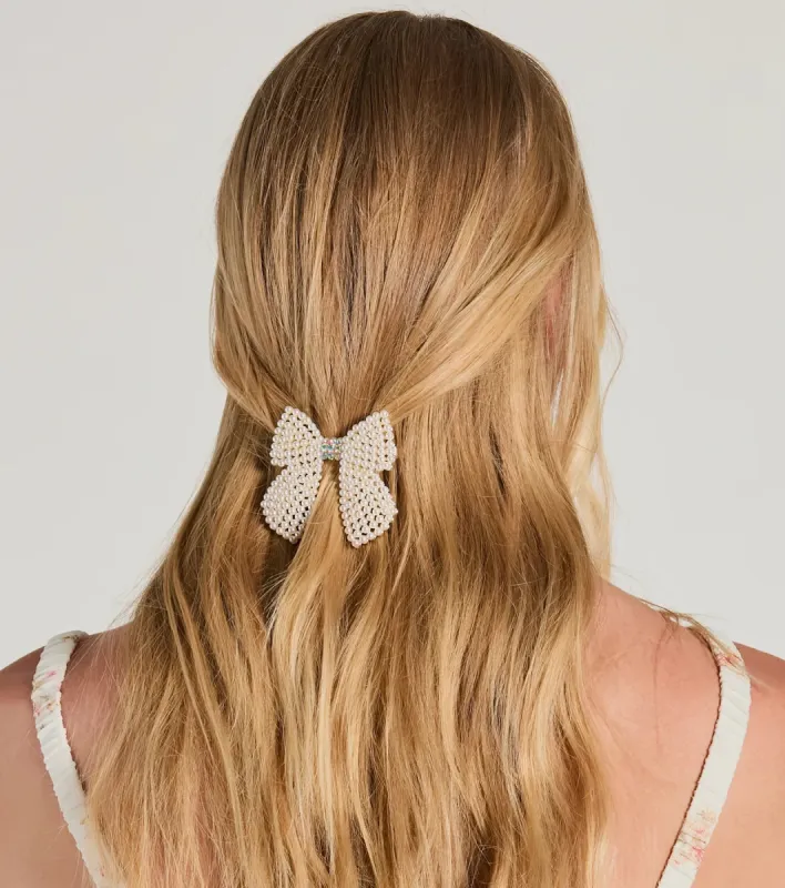 Charming Hour Faux Pearl Bow Hair Clip sold by Windsor