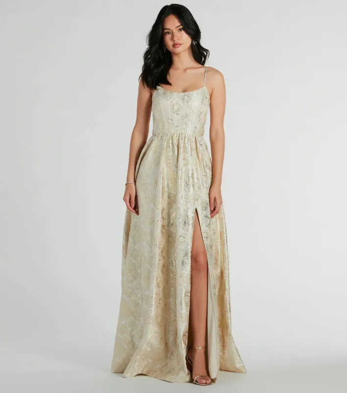 Hailee Corset Floral Jacquard A-Line Formal Dress sold by Windsor