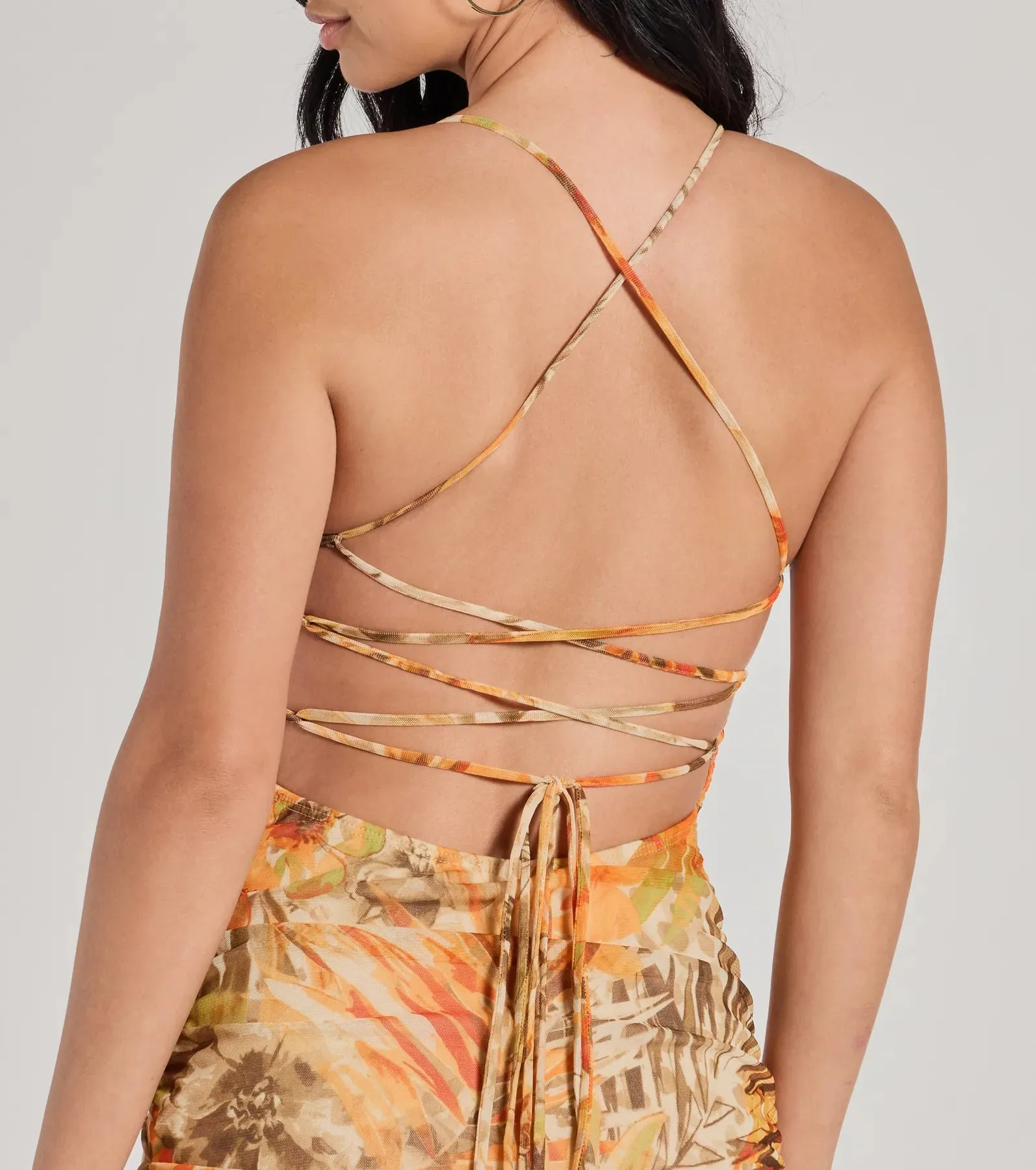 Show Off Your Glow Tropical Lace-Up Midi Dress sold by Windsor product image thumbnail 4