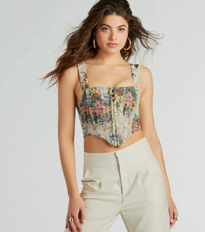 Fairytale Flair Lace-Up Floral Corset Top sold by Windsor