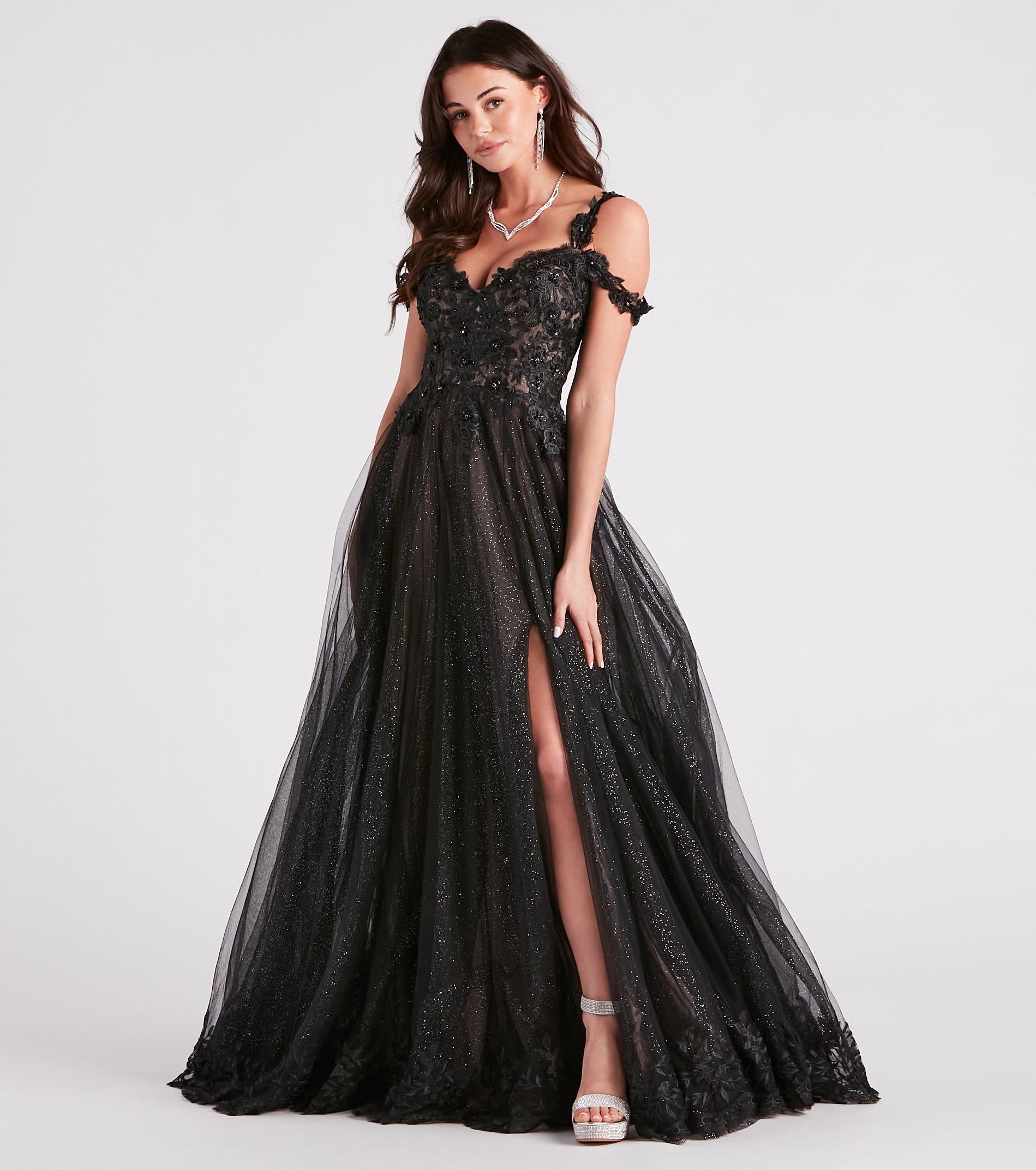 Adele Lace Glitter Cold Shoulder Ball Gown sold by Windsor product image thumbnail 3