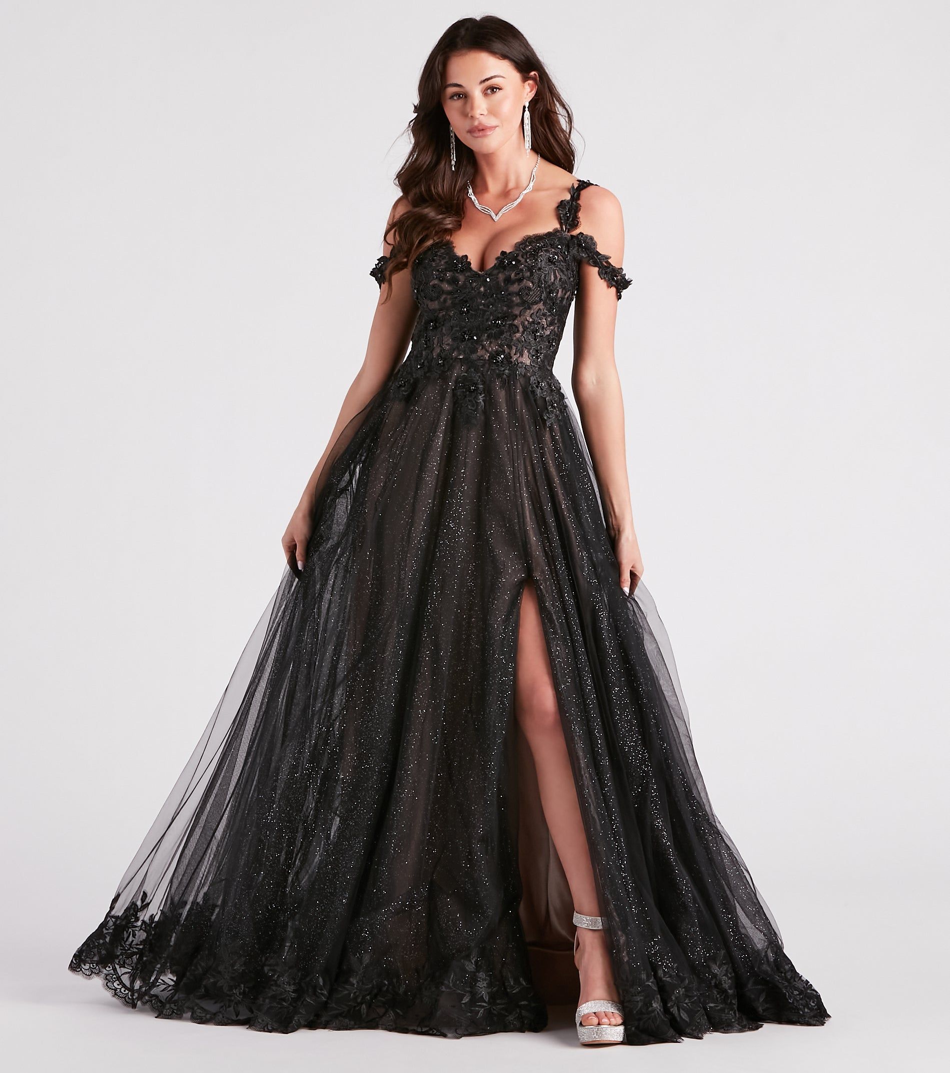 Adele Lace Glitter Cold Shoulder Ball Gown sold by Windsor