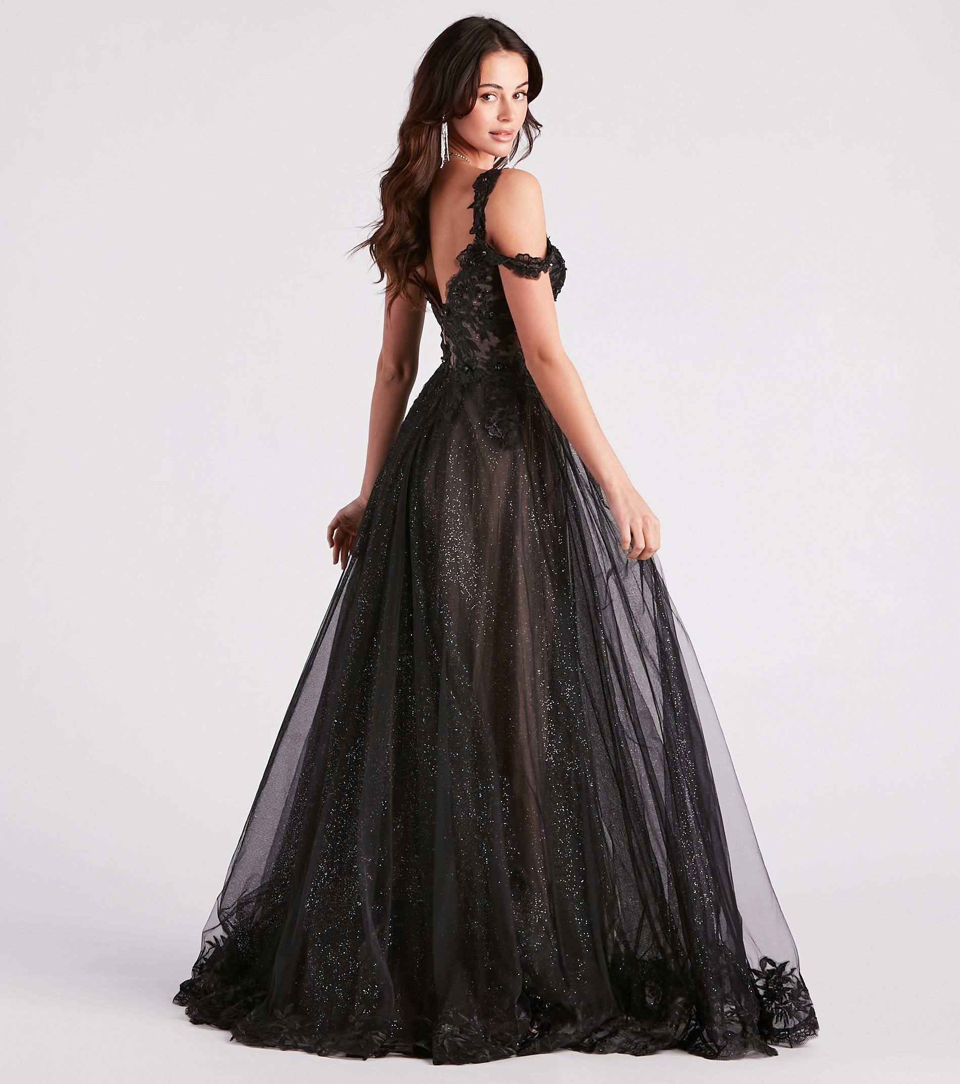 Adele Lace Glitter Cold Shoulder Ball Gown sold by Windsor product image thumbnail 2