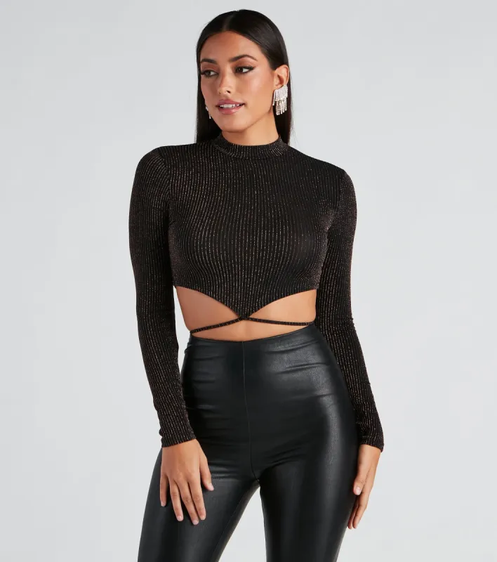 Night Life Metallic Knit Crop Top sold by Windsor