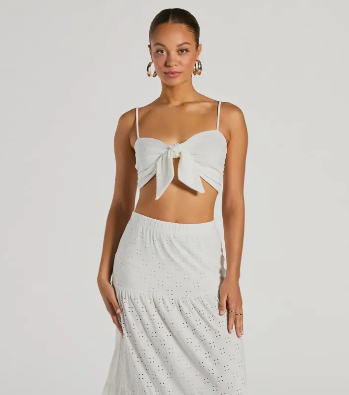 Vibe Of Summer Tie Front Eyelet Crop Top sold by Windsor