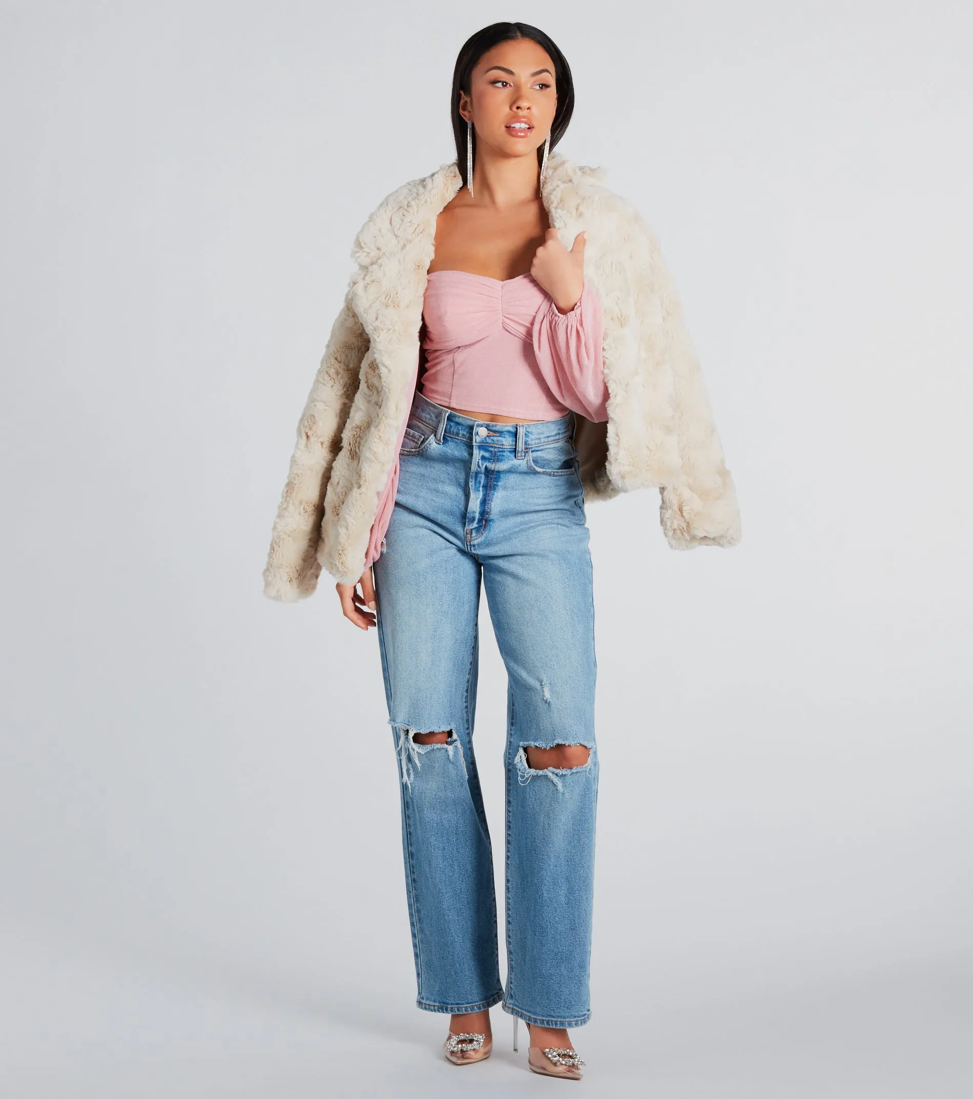 Top Trendsetter Textured Faux Fur Coat sold by Windsor product image thumbnail 3