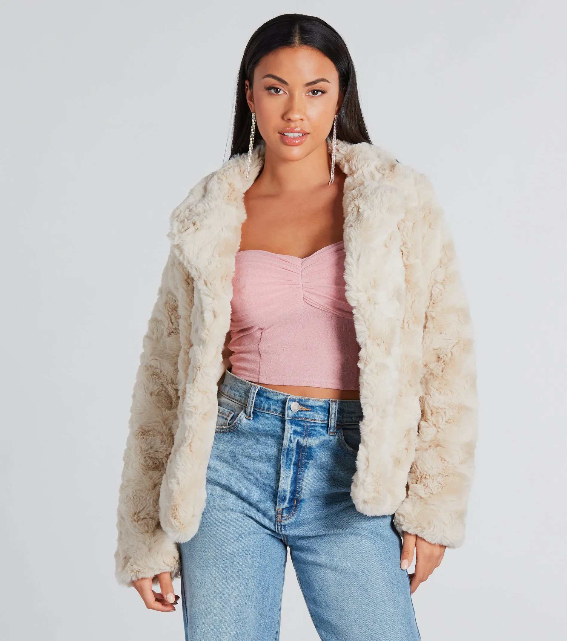 Top Trendsetter Textured Faux Fur Coat sold by Windsor