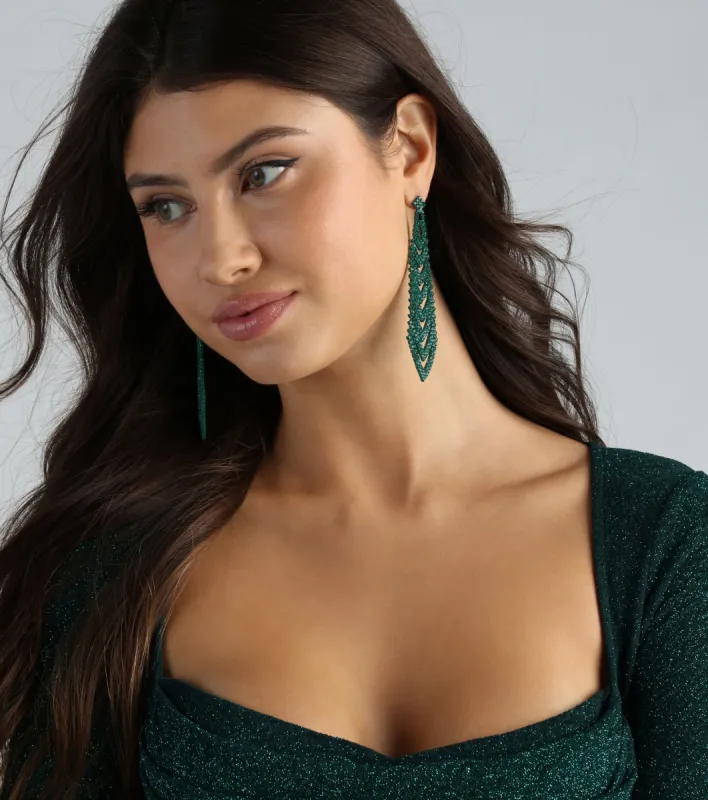 Alluring Beauty Rhinestone Long Drop Earrings sold by Windsor