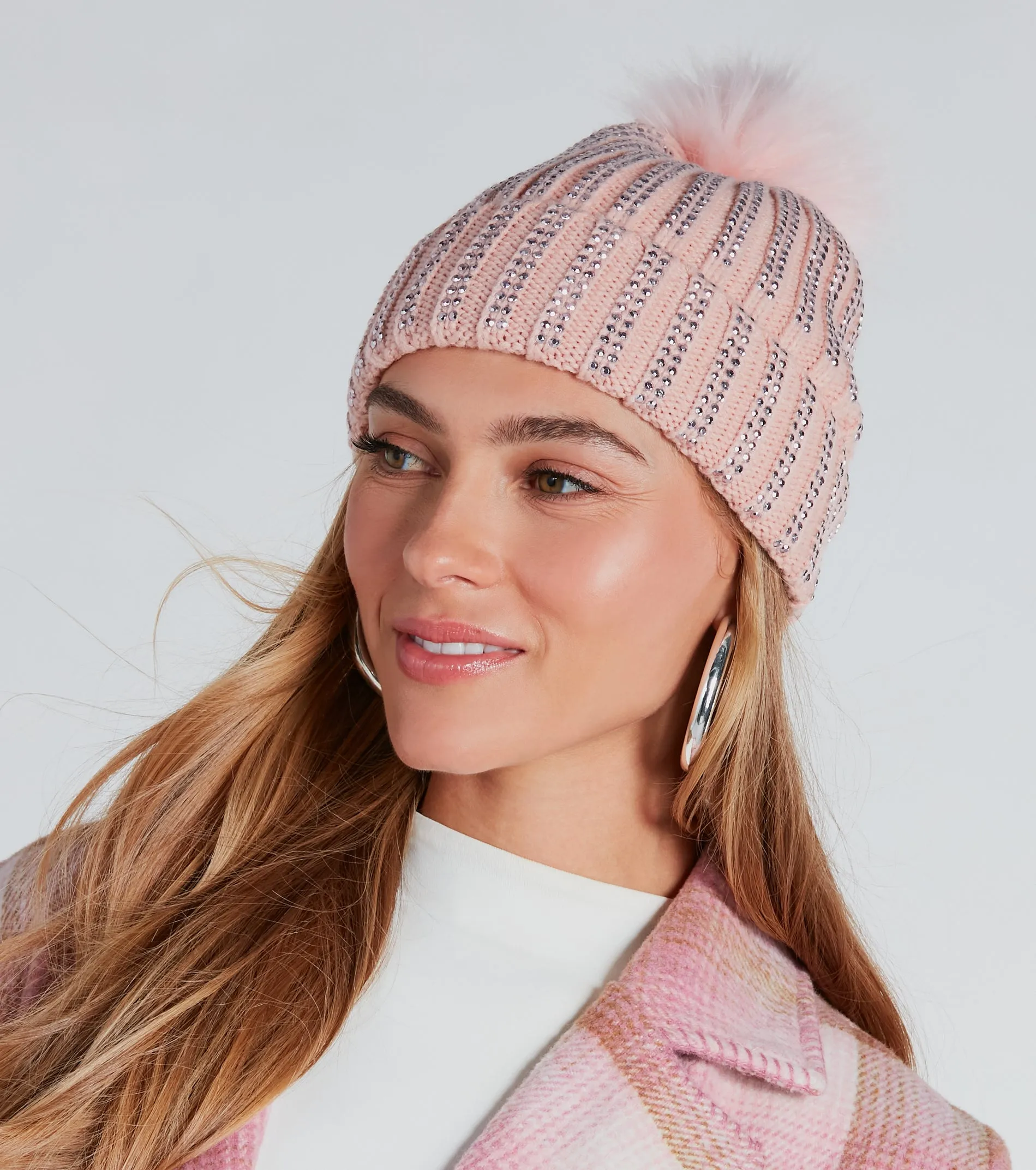 Winter Wonderland Rhinestone Knit Faux Fur Beanie sold by Windsor