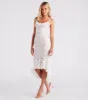 Romance Alert Lace Ruffle High-Low Midi Dress sold by Windsor