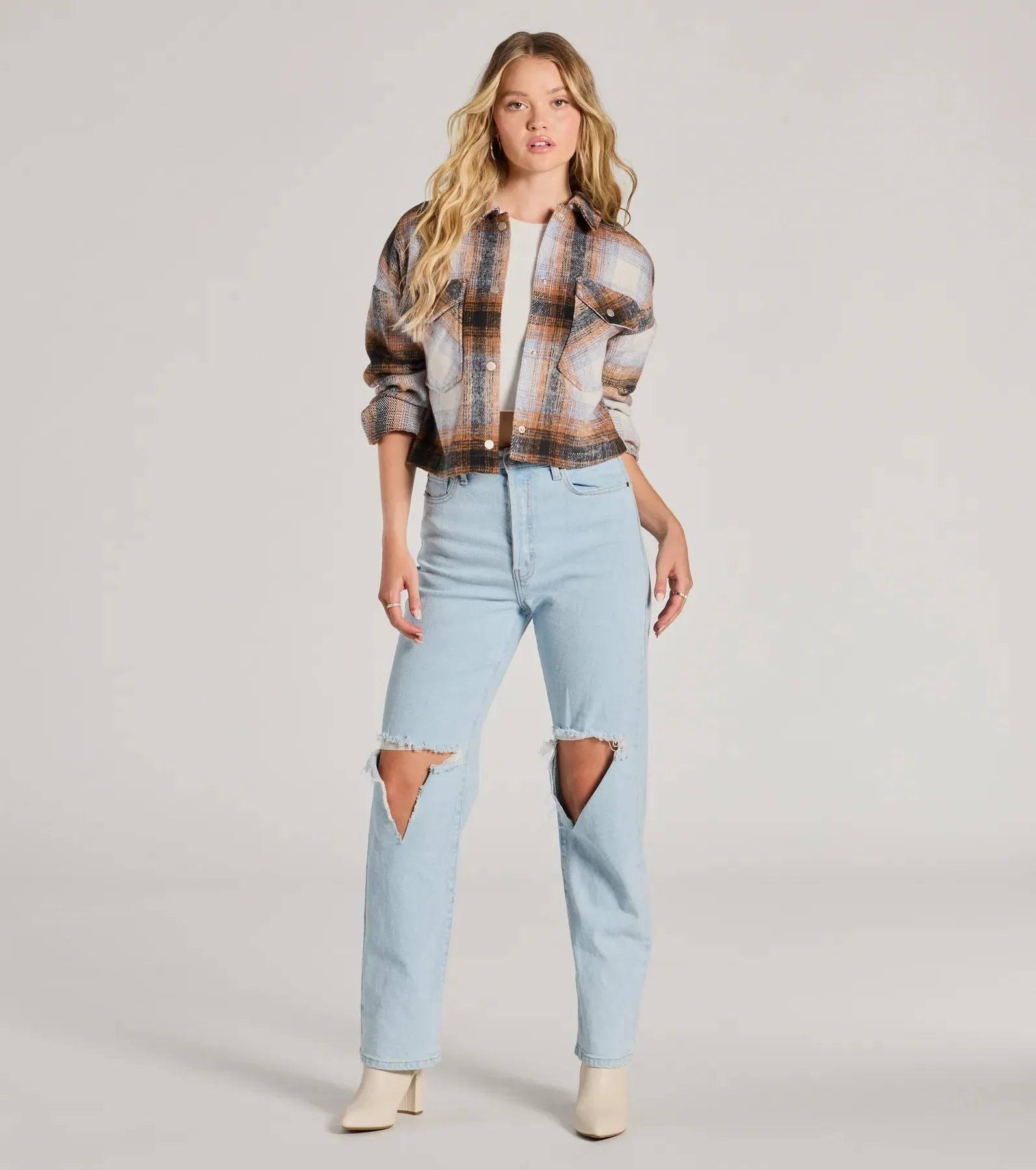 Cozy Cute Plaid Woven Cropped Shacket sold by Windsor product image thumbnail 3