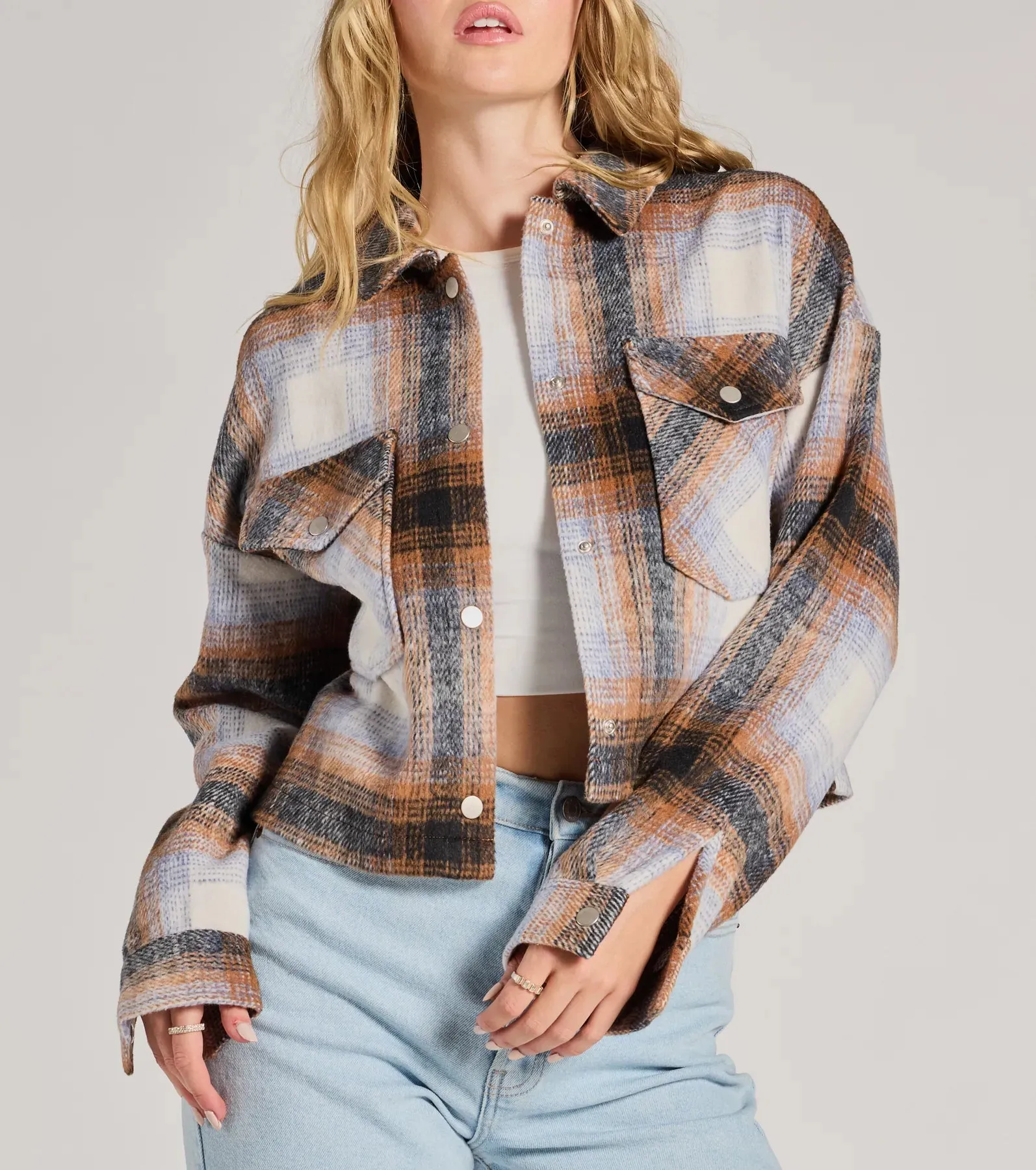 Cozy Cute Plaid Woven Cropped Shacket sold by Windsor product image thumbnail 4