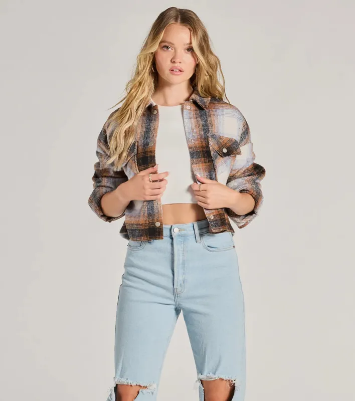 Cozy Cute Plaid Woven Cropped Shacket sold by Windsor
