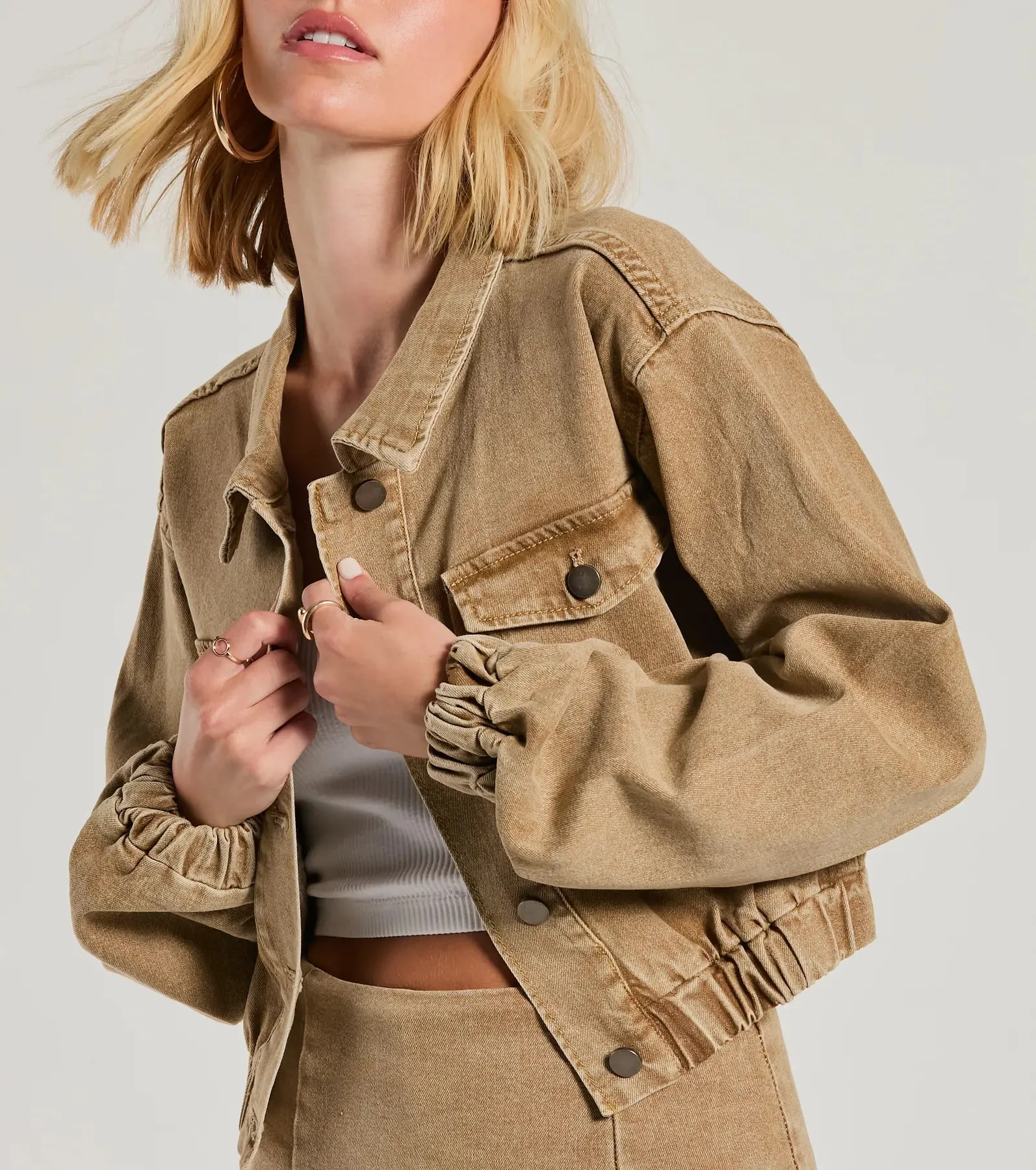 Cool Girl Trends Crop Bomber Denim Jacket sold by Windsor product image thumbnail 4