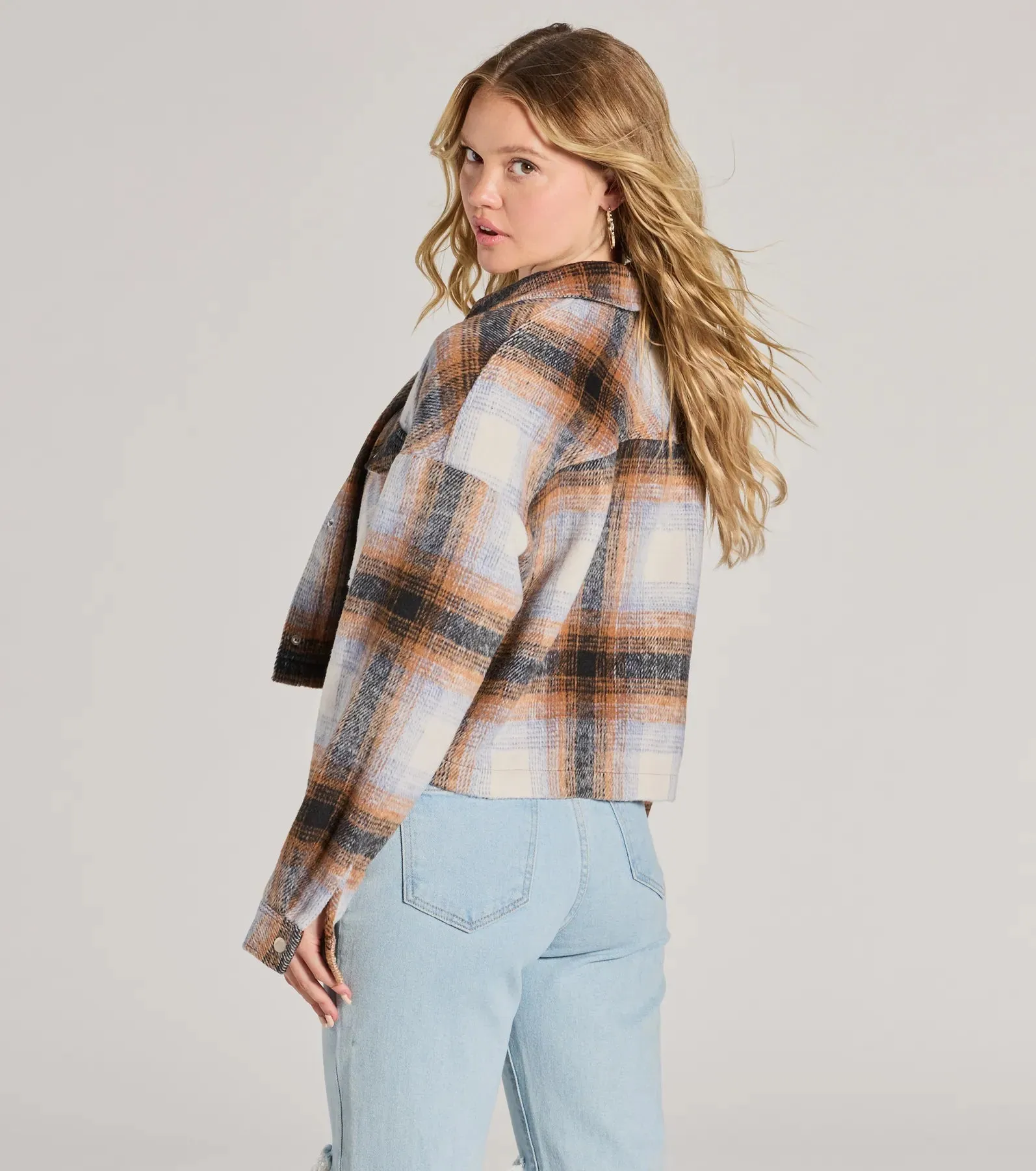 Cozy Cute Plaid Woven Cropped Shacket sold by Windsor product image thumbnail 2