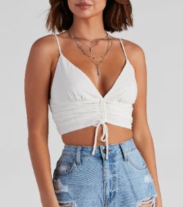 Vacay Linen V-Neck Crop Top sold by Windsor