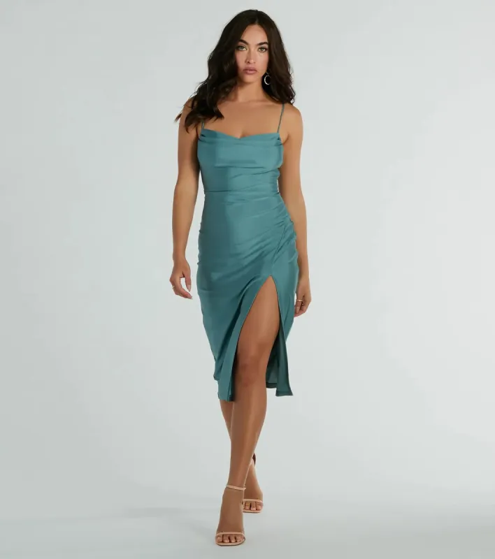 PLACEHOLDER - Sleek And Smooth High Slit Midi Dress sold by Windsor