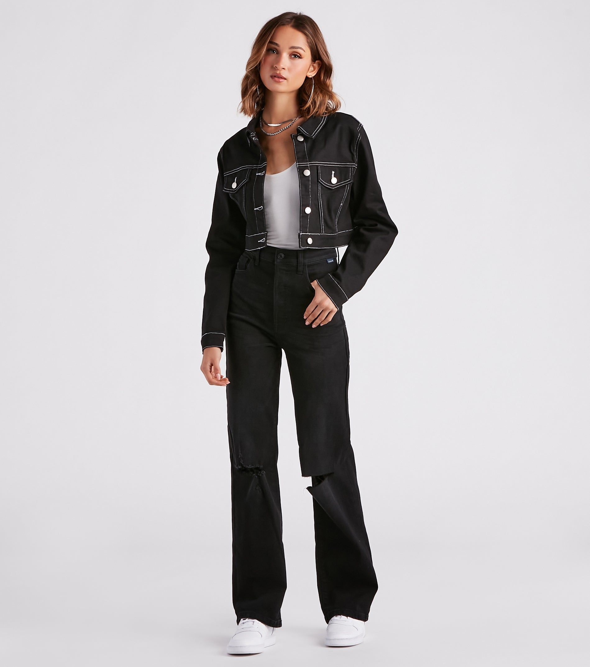 Make Way Contrast Stitch Crop Denim Jacket sold by Windsor product image thumbnail 3