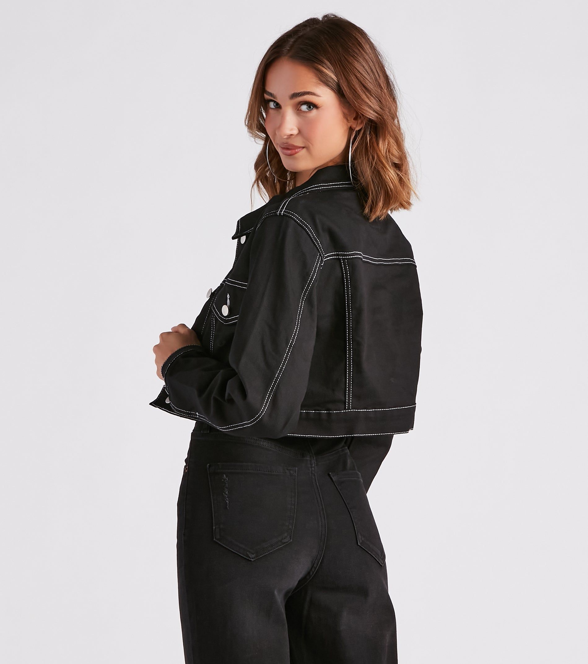 Make Way Contrast Stitch Crop Denim Jacket sold by Windsor product image thumbnail 2