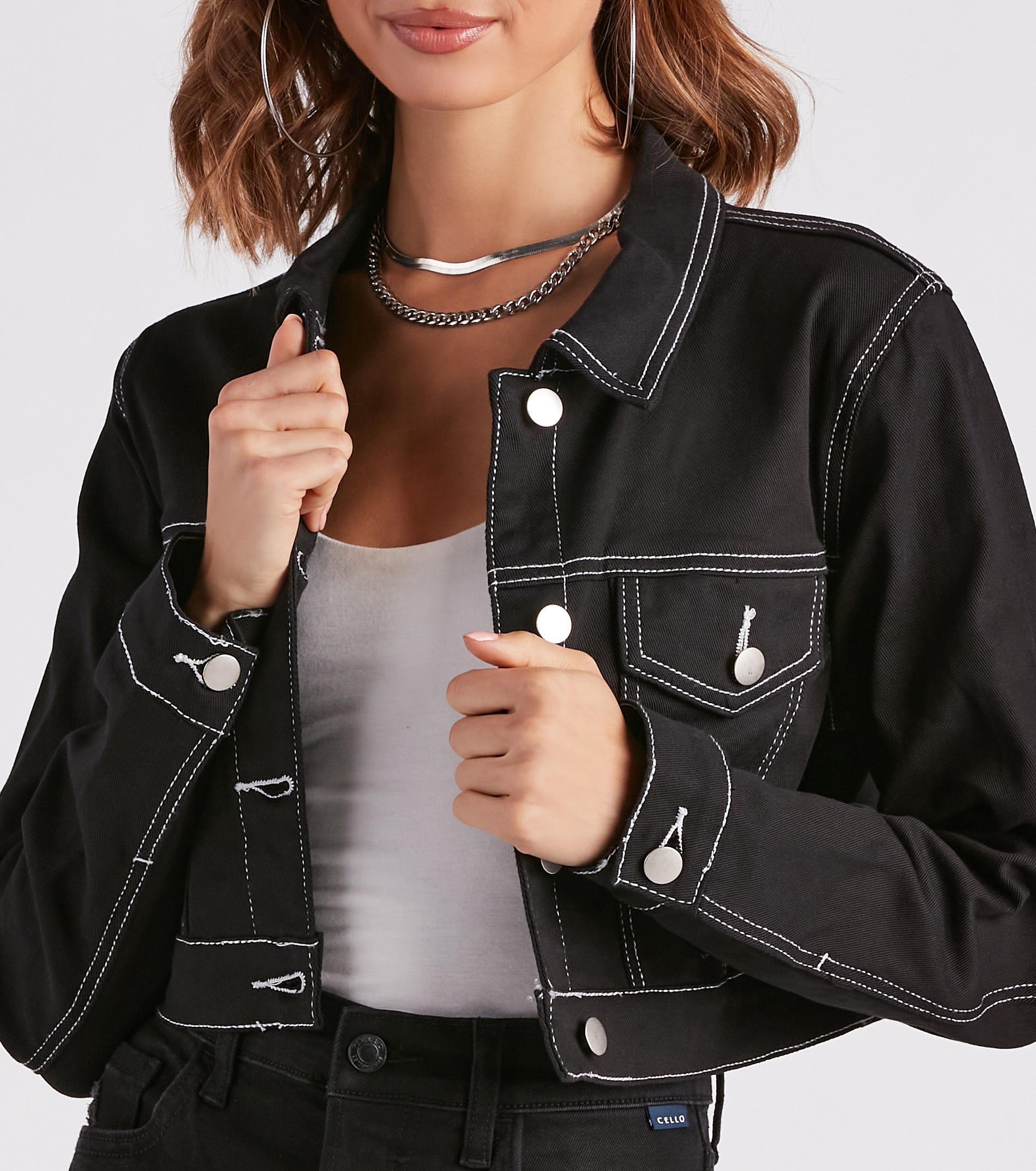 Make Way Contrast Stitch Crop Denim Jacket sold by Windsor product image thumbnail 4