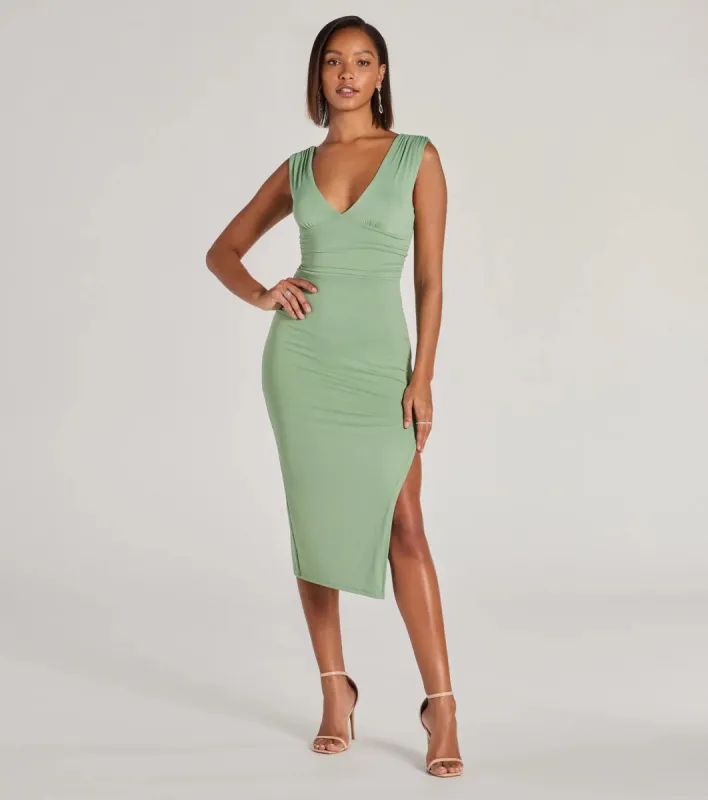 Make It Stunning Sleeveless Bodycon Slit Midi Dress sold by Windsor