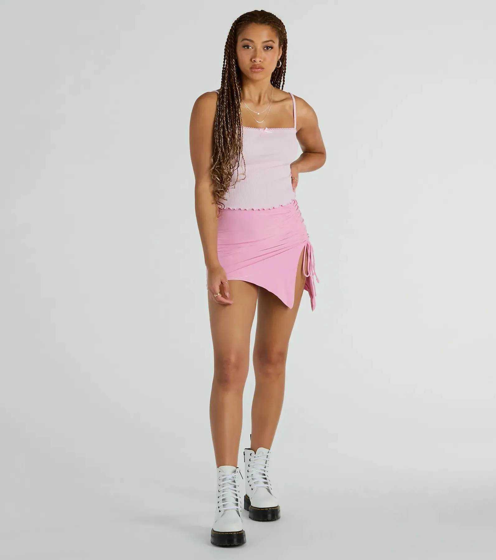 Hold It Down Ruched Asymmetrical Mini Skirt sold by Windsor product image thumbnail 4