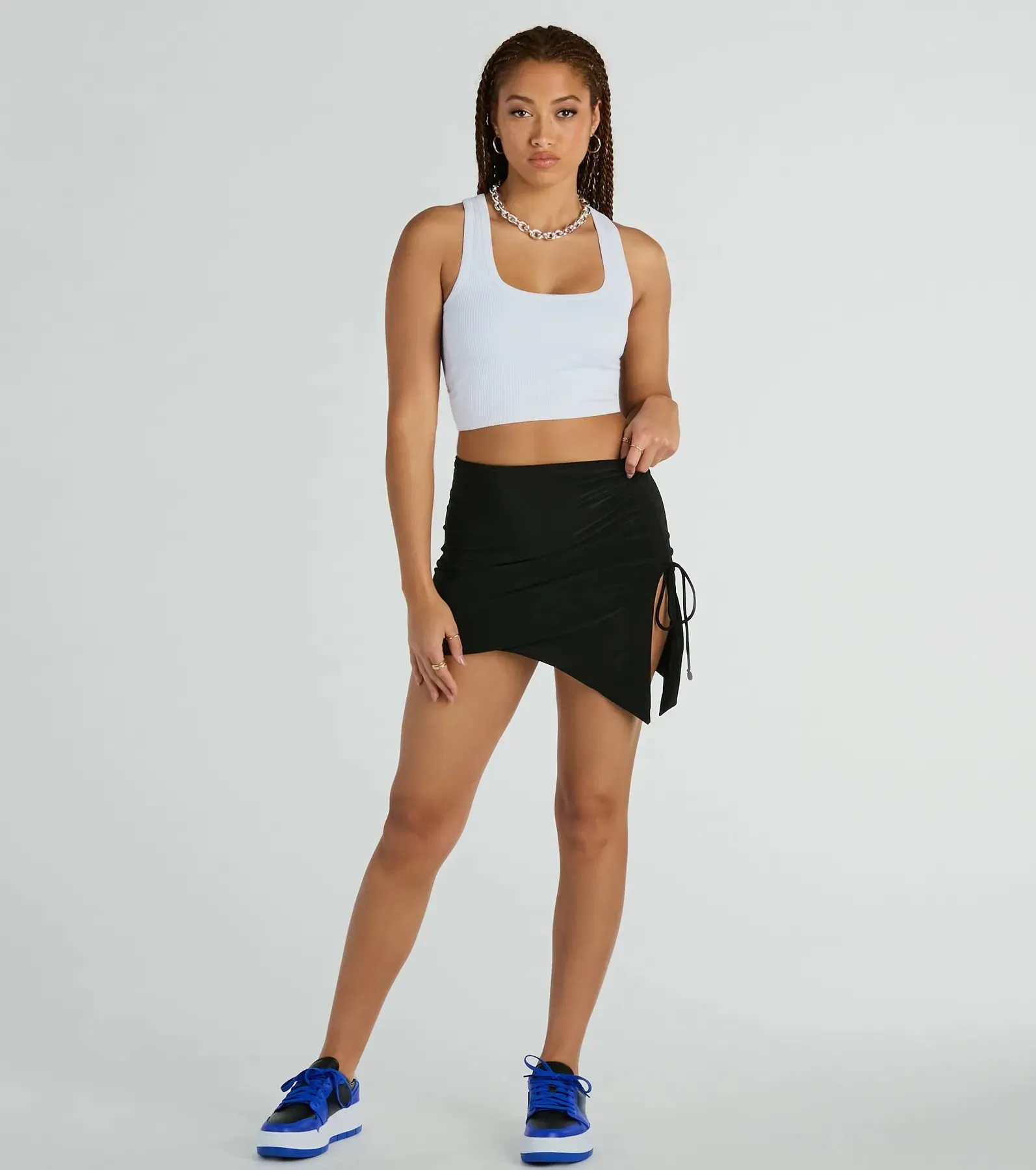 Hold It Down Ruched Asymmetrical Mini Skirt sold by Windsor product image thumbnail 5