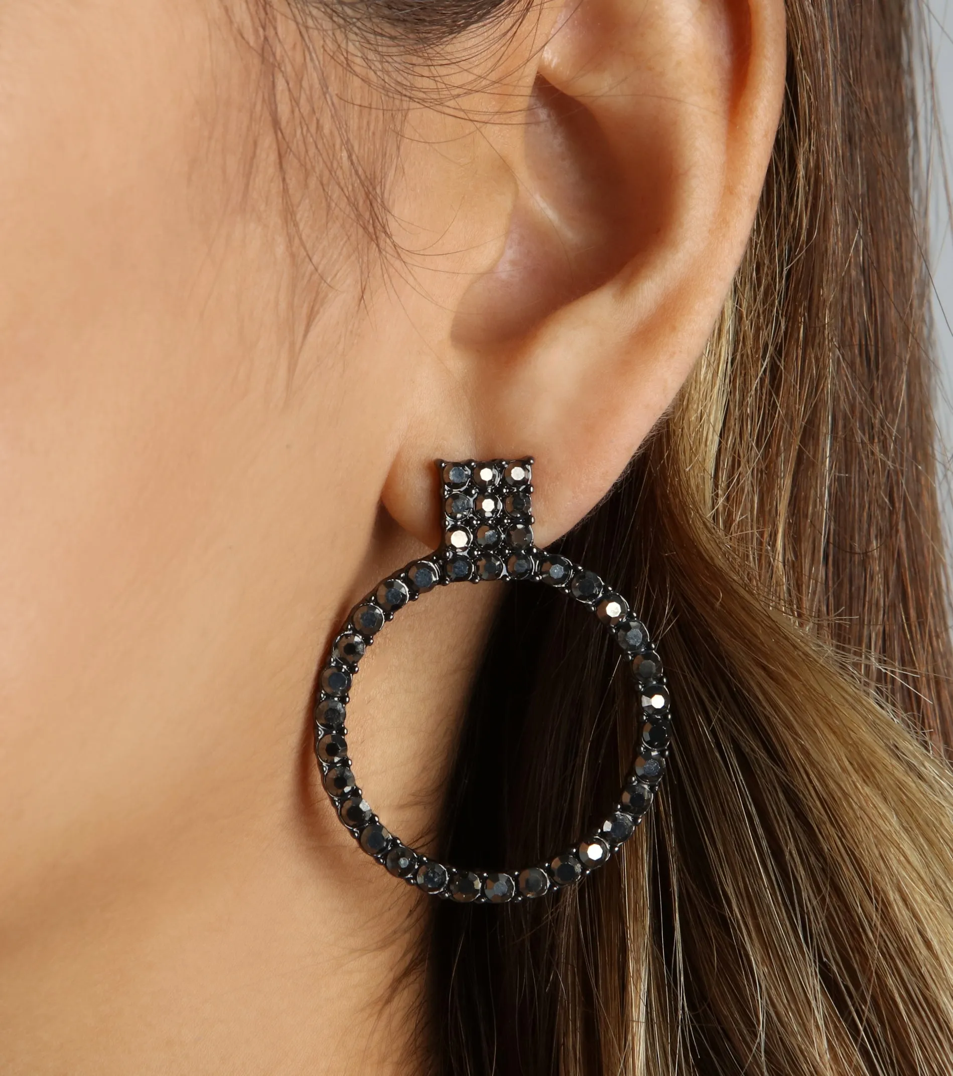 Edgy Luxe Glamour Rhinestone Hoop Earrings sold by Windsor product image thumbnail 2