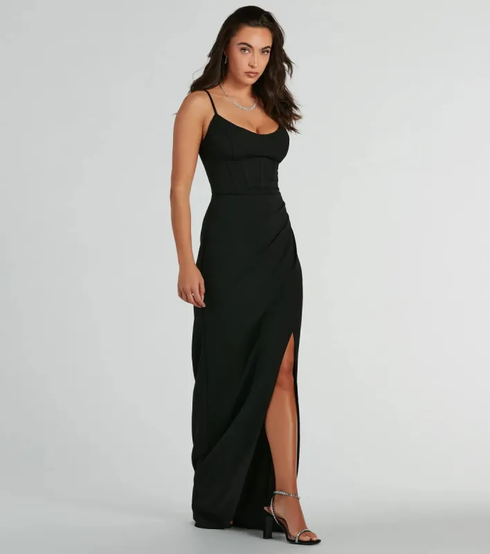 Samaria Lace Up Slim Crepe Formal Dress sold by Windsor