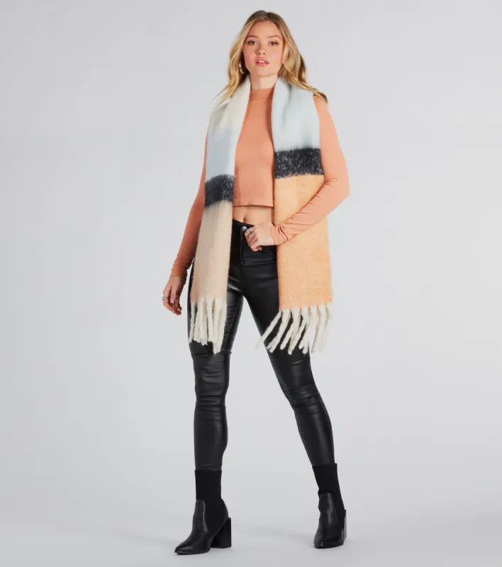 Winter Chill Striped Fringe Scarf sold by Windsor