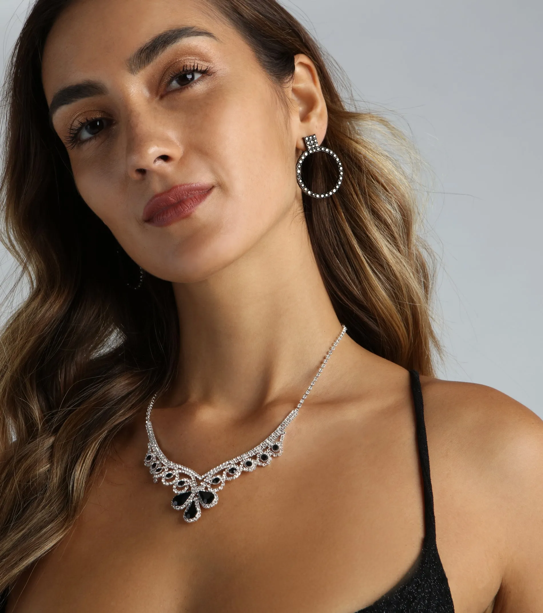 Edgy Luxe Glamour Rhinestone Hoop Earrings sold by Windsor