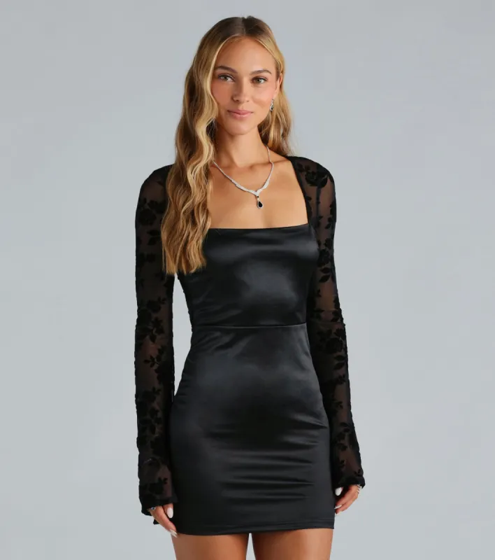Love For Chic Flocked Mesh Satin Mini Dress sold by Windsor